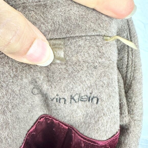 Calvin Klein Single Breasted Wool Silk Blend Peacoat Size 10 Oatmeal - Picture 6 of 7